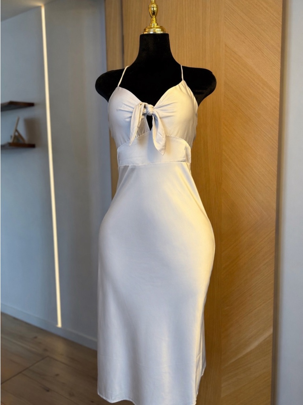 White Fox Champagne Ivory White Satin Midi Dress | Minimal Luxe Muse - Picture 2 of 6